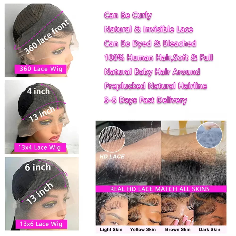 Perruque Body Wave 40 pouces – Lace Frontale HD 13x6 – Cheveux Humains