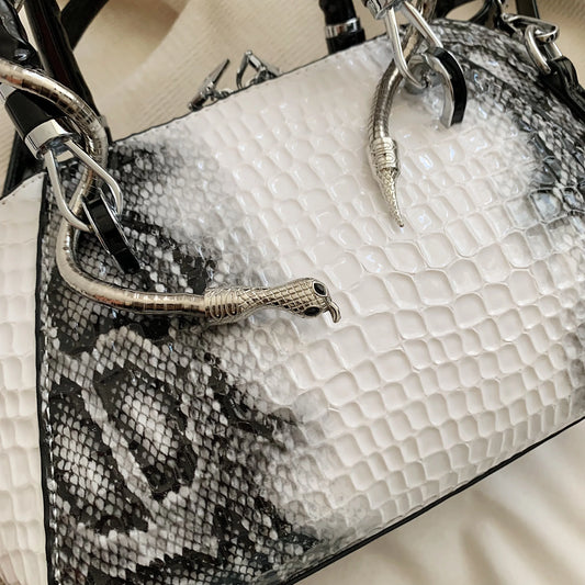 Sac à main luxe effet crocodile – Noir & Blanc