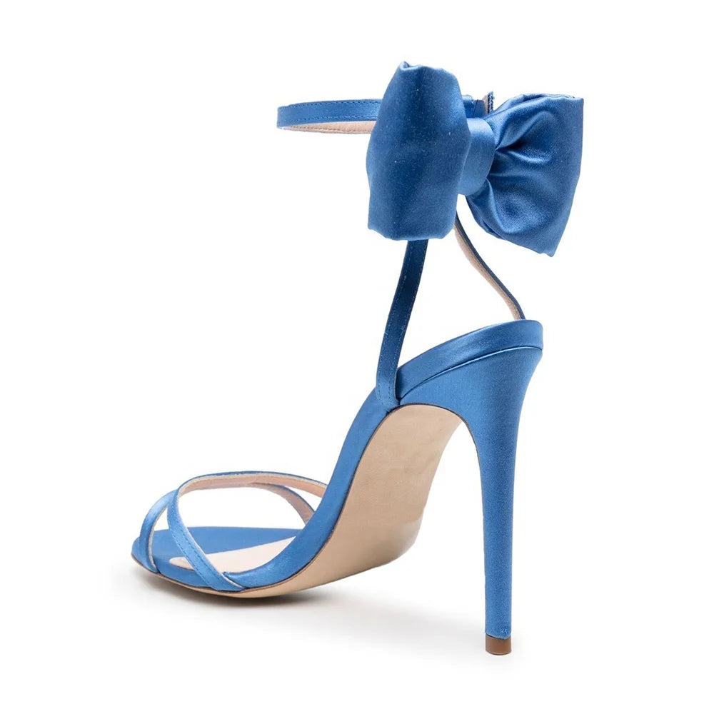 Sandales Élégantes Bleu avec Nœud – Talons Hauts