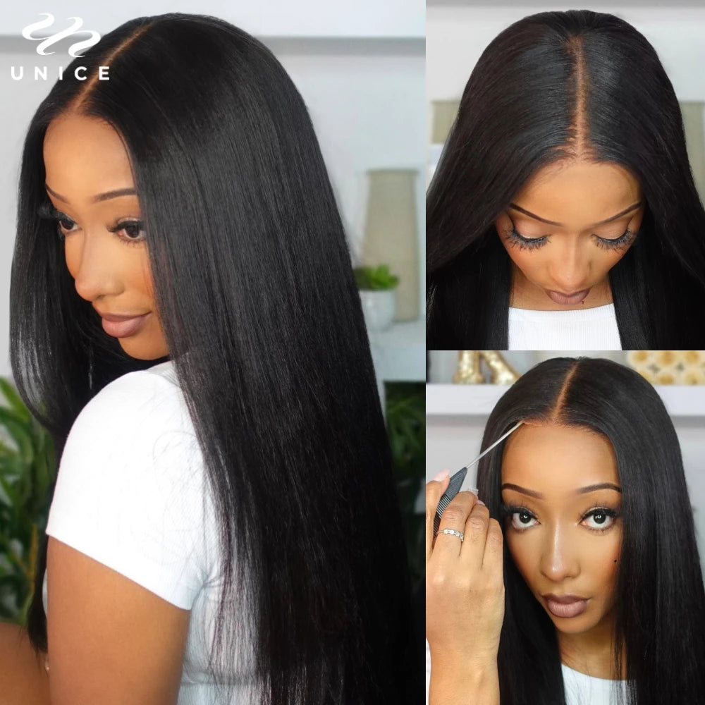 Perruque Yaki Straight HD Lace 7x5 / 13x4 – Pré-Pluckée & Ready-to-Wear