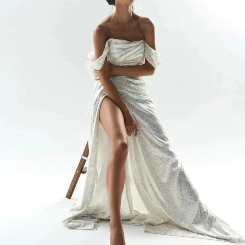Robe Maxi Off-Shoulder Scintillante