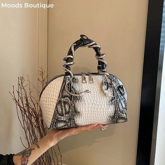 Sac à main luxe effet crocodile – Noir & Blanc