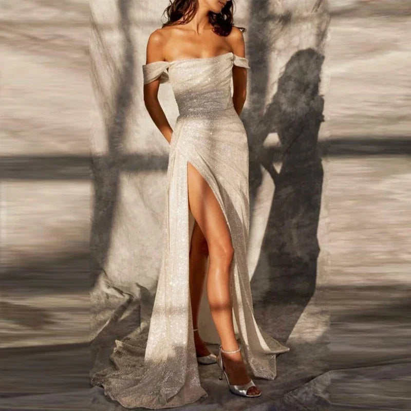 Robe Maxi Off-Shoulder Scintillante